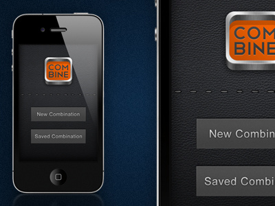 Combine App Home screen app black button clothing combination grey icon iphone leather orange shine stitch stitching template ui white