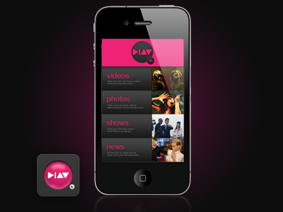 Play Tv UI aplication app black interface iphone pink ui