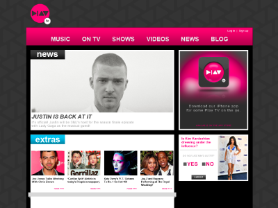 Play Tv Website shot 2 (Wip) black button grey pink site ui website