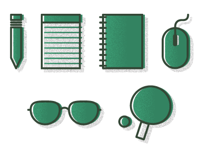 Work & Play Icons ball book glasses green icons mouse pad pen pingpong
