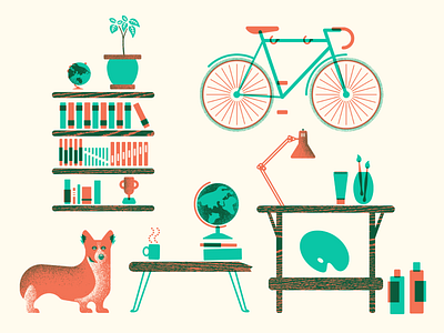 Poster Illustrations art bike books branding dog flat flat illustration globe illustration invitation paint poster screen print screenprint tech vector web wedding