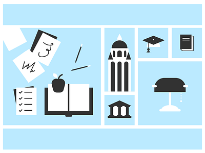 Stanford Alumni Icons 2/4: Education apple book books building college design designs flat graduation hoover tower icon illustration lamp logo notes papers reading study university vector