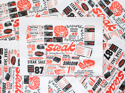 Steak zine branding design experimental flat illustration layout magazine meat newspaper paper physical print red steak typography zine