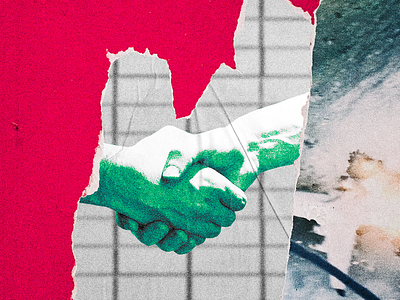 Collaboration Collage art brand branding collaboration collage collage art design design system grain hands illustration photography photoshop print shaking hands texture torn paper water