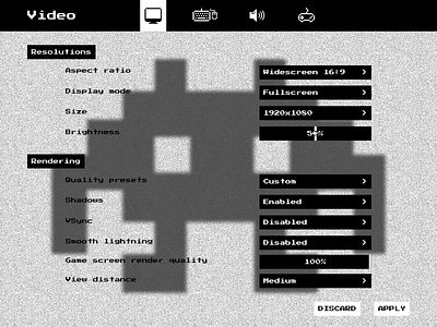 Pixel game settings. DailyUI #7 black and white dailyui dailyuichallenge design figma game ui pixel settings page settings ui ui