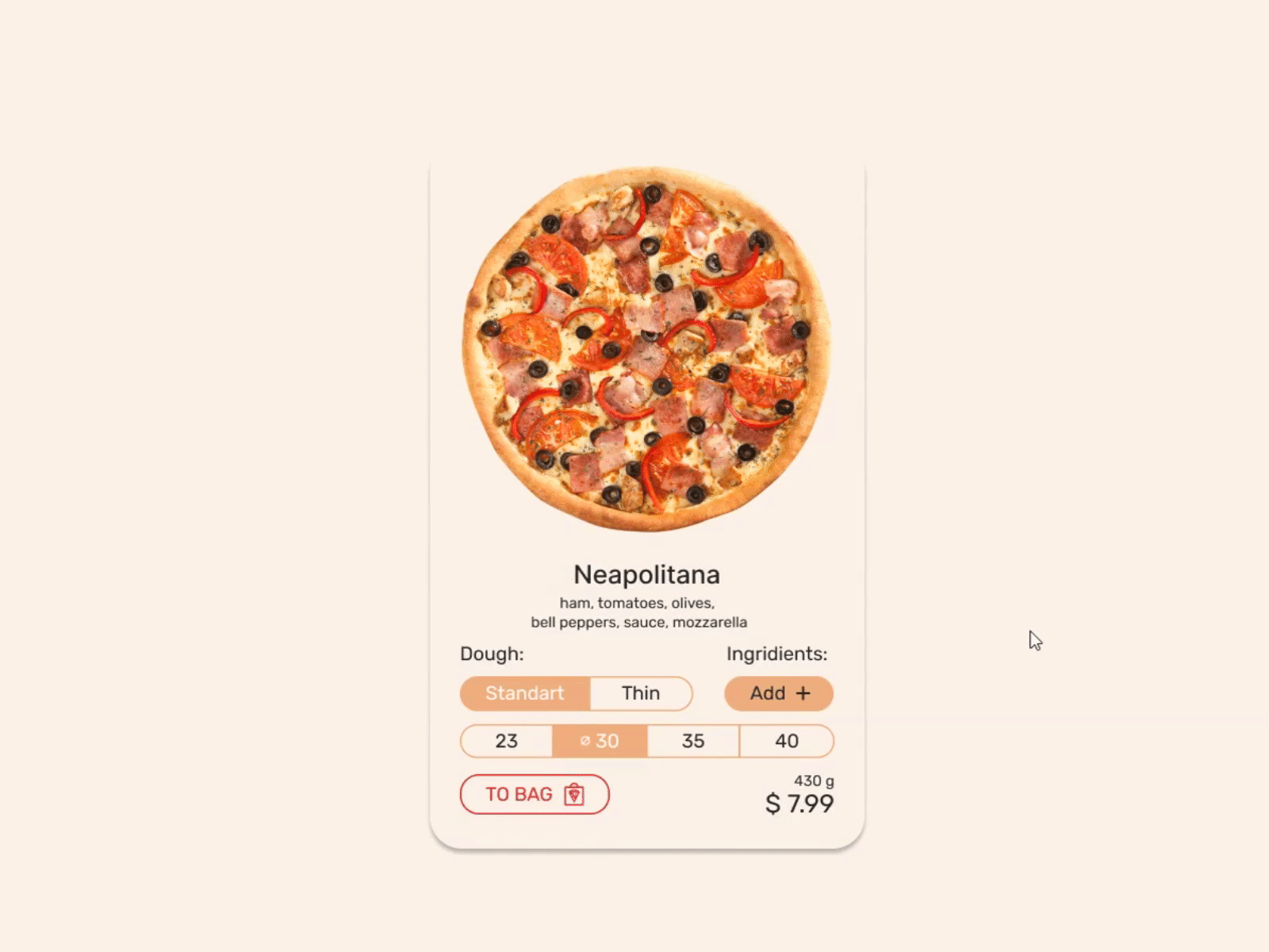Pizza's dropdown(up). Daily UI 027 animation card dailyui dailyuichallenge design dropdown figma pizza ui webdesig