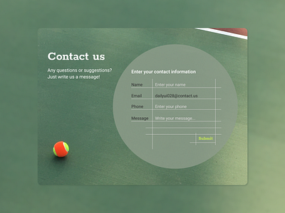 Contact us. Daily UI 028 contact form contact us dailyui dailyuichallenge figma tennis ui webdesig