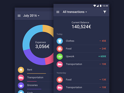 Financial App for Android android application design expenses financial fintech transactions ui ux