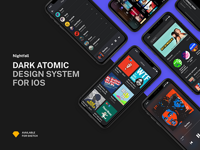 Nightfall: Dark Atomic Design System for iOS app dark darkmode design design system flat ios mobile shop sketch ui ui design uikit ux uxdesign