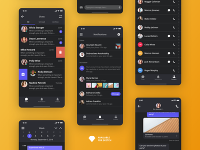 Nightfall Chat app dark darkmode design design system flat ios mobile shop sketch ui ui design uikit ux uxdesign