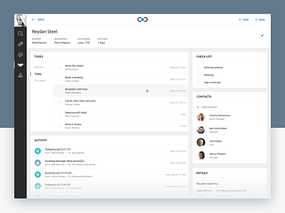 Dashboard: Tasks, Contacts, Activity (WIP) crm dashboard layout platform ui ux web