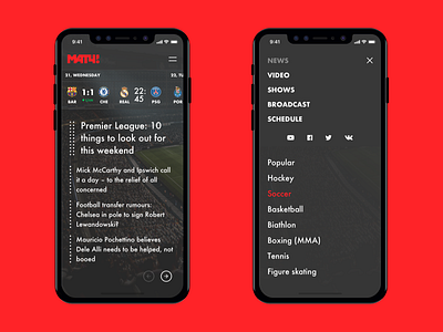 MatchTV (mobile) app football iphonex media mobile news site soccer sports typography x