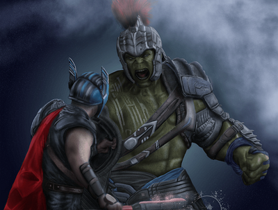 Hulk vs thor character design comic hulk illustration illustrator photoshop procreate thor thor ragnarok