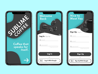 Sublime Coffee -Mobile Ordering App app branding coffee design login page mobile app ui ux