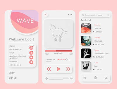 Wave Music App Concept app branding design figma icon minimal mobile app morphism ui ux