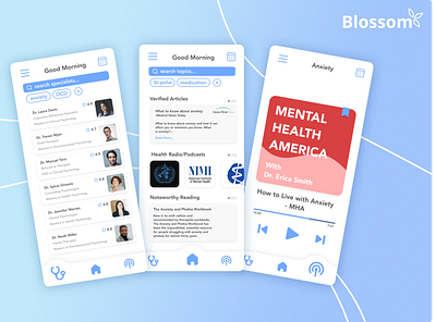 Blossom Mental Health App app branding design logo mental health mobile app ui