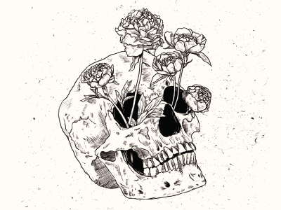 Skull & Flowers digital painting photoshop skull