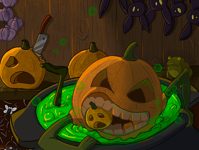 Pumpkin head scape illustration