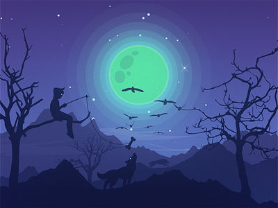 Wolves at night flatart illustrator night vector wolves