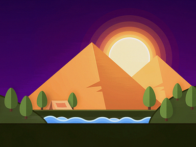 Pyramid at sunset flatart illustrator landscape pyramid sunset tent