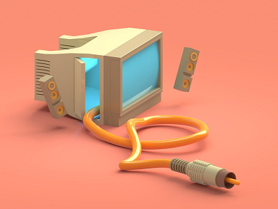 Monitor Error 3d blender blender3d c4d cable cgi design render rendering speakers vhs