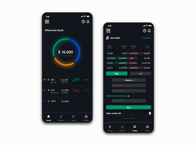 Exchange app | Dashboard and Trades app design bitcoin crypto crypto wallet cryptocurrency design exchange finance trade ux