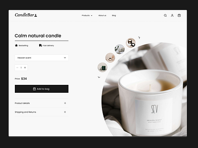 Online Candle Shop Design black branding candle custome design e commerce minimal modern online shop online store personalization personalized product product page sell shipping shopping ui ux web