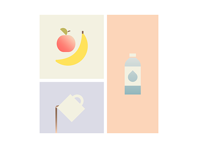 breakroom illos apple banana coffee fruit illustration water bottle