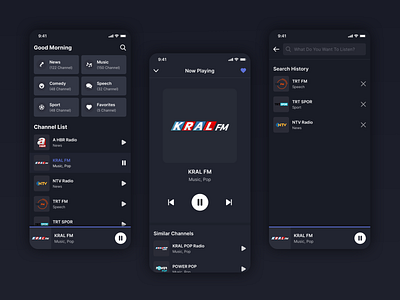 Simple Radio App design list mobile music player radio ui user ux