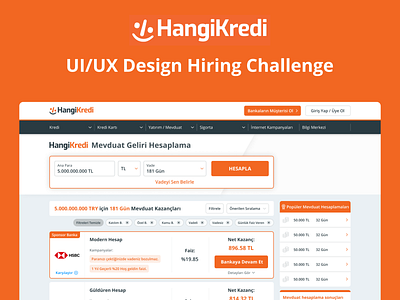 HangiKredi Design Challenge - Mevduat Listeleme Sayfası design ui ux website design