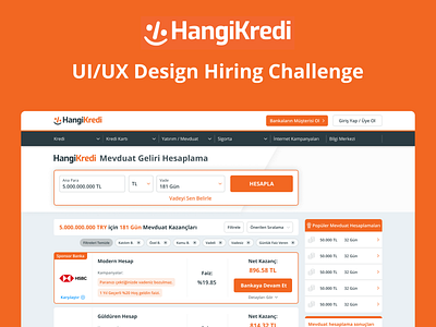 HangiKredi Design Challenge - Mevduat Listeleme Sayfası