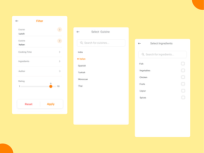 Recipes Filter Feature design filter ui filter ux food food app recipe filter recipes app recipes filter uidesign uiux ux