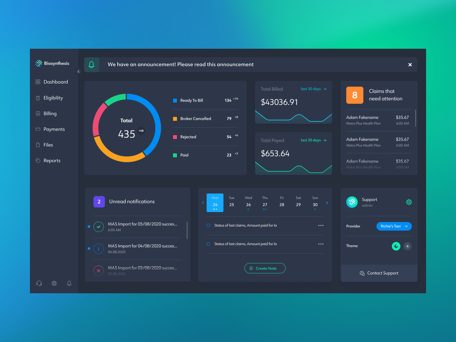 Medical Insurance Payment Dashboard for Saas  Application by Maria