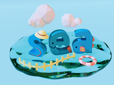 sea 3d art animal blender 3d color design geometic graphic illustration logo modeling monster pop sea summer texture typeface typogaphy water