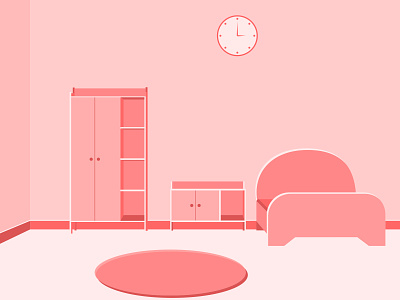 Feminine baby bedroom flat interior vector illustration