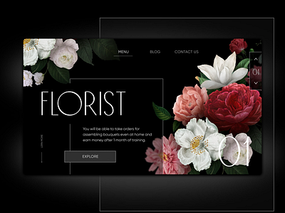 Black Website for floristry course black black white dark design flowers lines main screen minimal ui web design website website for floristry course
