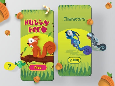 Nutty Hero - Home and Characters acorn adobe animate adobe flash character game hero illustration nuts squirrel ui vector