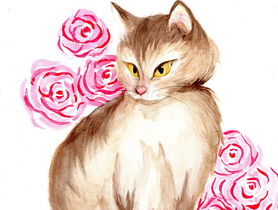 Elegant cat watercolor animalillustration cat elegant illustration painting traditional watercolor