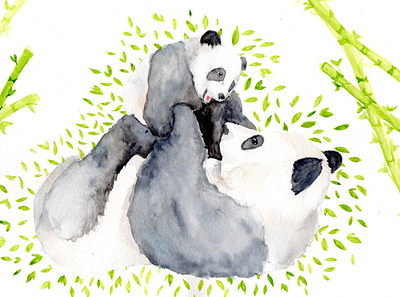Mother and baby panda watercolor animalillustration baby bear illustration love mother mothersday painting panda panda bear parents traditional watercolor