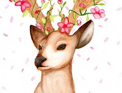 Beautiful deer Watercolor animalillustration deer elegant flowers illustration magic painting watercolor