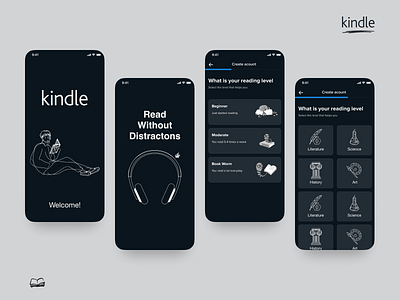 Concept for Kindle app onboarding screens