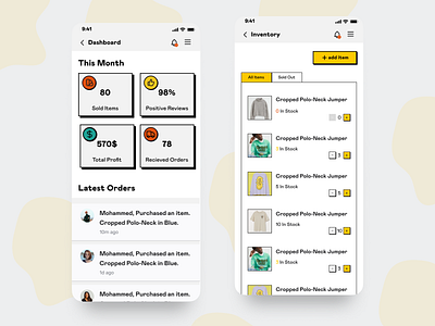 Dashboard and inventory concept in Neubrutalism style appdesign design figma mobileapp neubrutalism neubrutalismstyle ui uiux userinterfacedesign