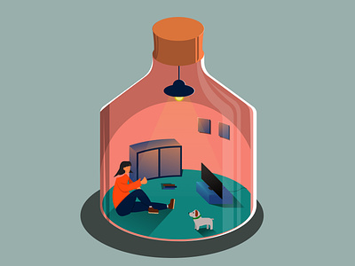Life inside a bottle conceptual design conceptual illustration home illustration isometric story texture view working from home