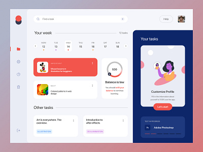 Weekly Task Management dashboard design figma illustration ui uiux