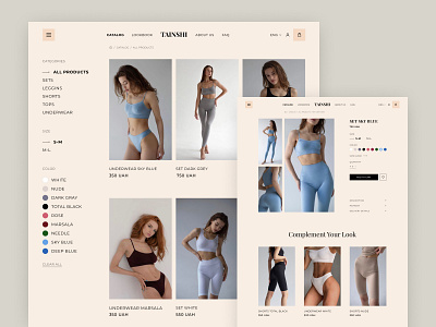 TAINSHI seamless wear brand catalog design catalogue design design ecomerce ecommerce design fashion design product page ui ux web