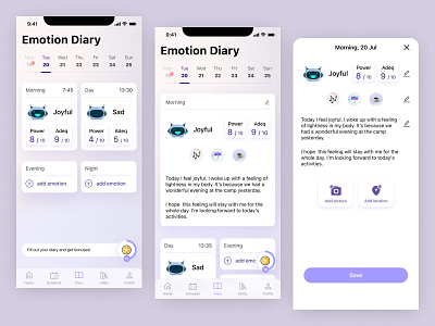 Emotion Diary (EQ Camp mobile app) design diary education app emotion diary emotional intelligence ios app ios app design mobile app mobile design ui ux