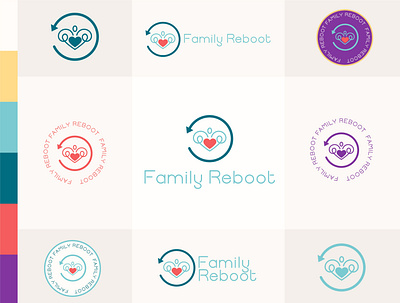 Family Reboot Logo branding colors design family heart isotype lineal logo logotype people purple vector