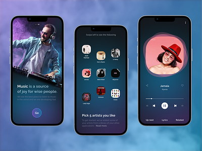Music Player App app music apple music artist clean equalizer gradient itunes lyrics minimal mobile music app player playlist song spotify ui ux