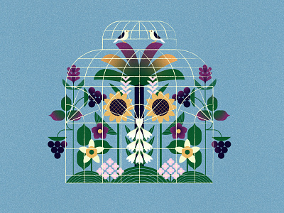 Conservatory. Garden under glass birds conservatory geometric illustration greenhouse illustraion illustrator orangerie plants sunflowers vaivajalo vector
