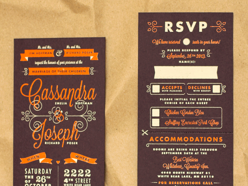 Cassie & Joe's Wedding Invites design invite screenprint type typography wedding